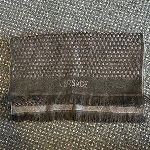 Versace Charcoal and Slate Checkered Scarf